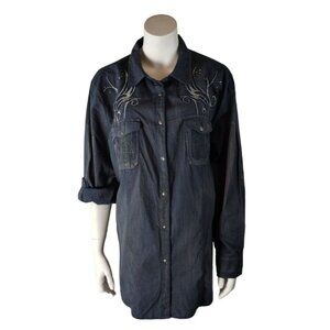 Reba Arizona Spirit Womens 2X Button Up Blue Long Sleeve Embroidered Shirt
